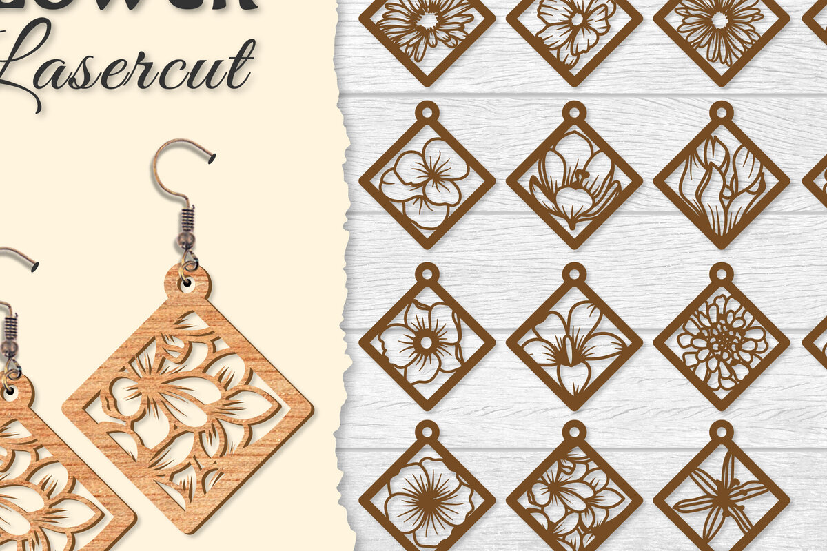 Intra απο ξύλο plywood  Χρώμα wenge 3mm-4mm πάχος - Σκουλαρίκι Flower Δίασταση 3x3 cm INTRAFABR-105557803