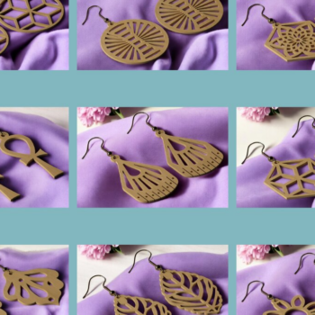 Intra απο ξύλο plywood  Χρώμα wenge 3mm-4mm πάχος - Σκουλαρίκι Bundle 218 Δίασταση 3x3 cm INTRAFABR-39093021 - Image 1