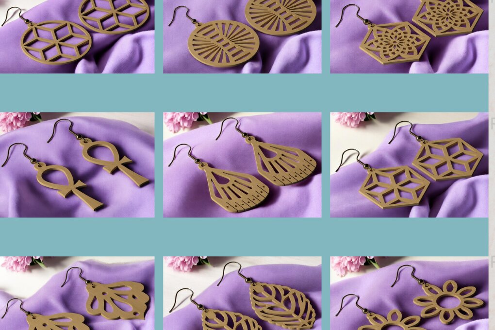 Intra απο ξύλο plywood  Χρώμα wenge 3mm-4mm πάχος - Σκουλαρίκι Bundle 218 Δίασταση 3x3 cm INTRAFABR-39093021