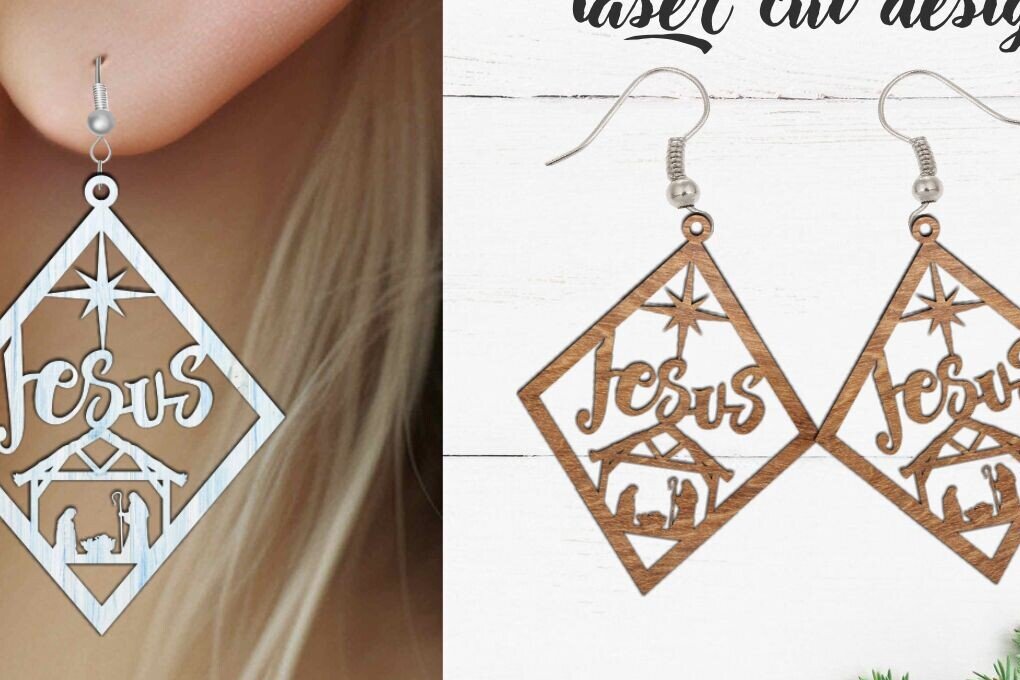 Intra απο ξύλο plywood  Χρώμα wenge 3mm-4mm πάχος - Σκουλαρίκι κομμένο με λέιζερ, Χριστουγεννιάτικα σκουλαρίκια Δίασταση 3x3 cm INTRAFABR-85674476