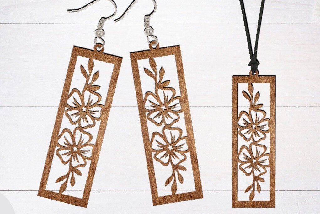 Intra απο ξύλο plywood  Χρώμα wenge 3mm-4mm πάχος - Σκουλαρίκι κοπής με λέιζερ, Σκουλαρίκι λουλουδιών Δίασταση 3x3 cm INTRAFABR-110737899