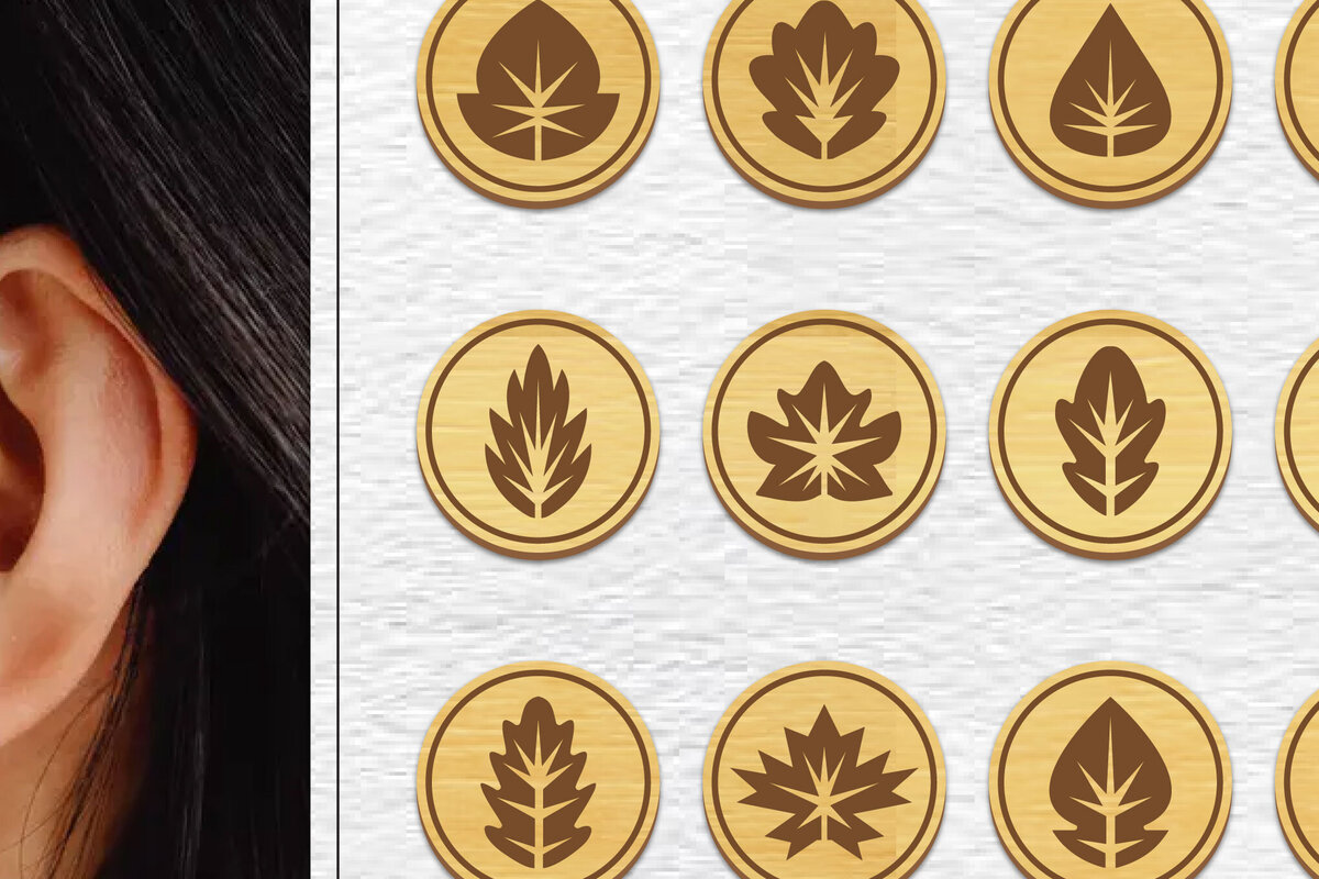 Intra απο ξύλο plywood  Χρώμα wenge 3mm-4mm πάχος - Σκουλαρίκι Μαγνητισμός Φύλλα Δέσμη Lasercut Δίασταση 3x3 cm INTRAFABR-108500574