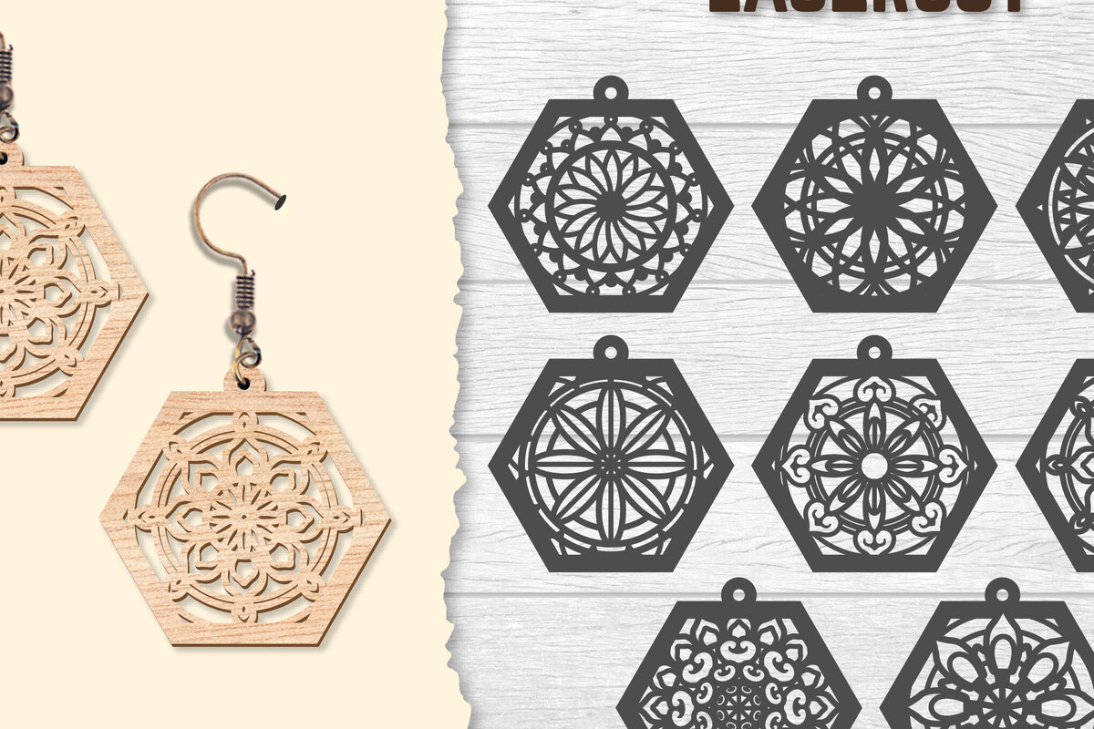 Intra απο ξύλο plywood  Χρώμα wenge 3mm-4mm πάχος - Σκουλαρίκια Mandala Lasercut BNDLES Δίασταση 3x3 cm INTRAFABR-108568324