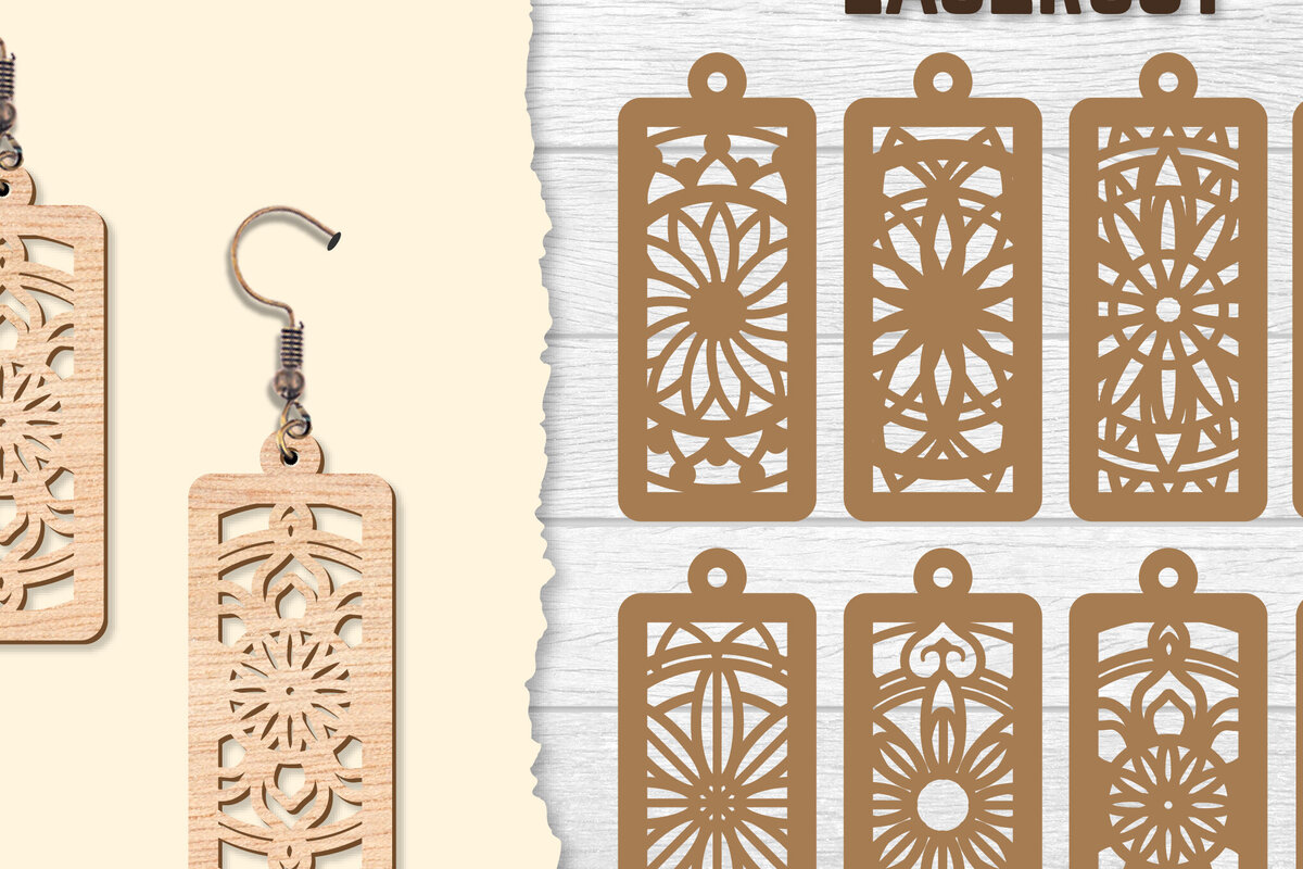 Intra απο ξύλο plywood  Χρώμα wenge 3mm-4mm πάχος - Σκουλαρίκια Mandala Lasercut BNDLES Δίασταση 3x3 cm INTRAFABR-108568399