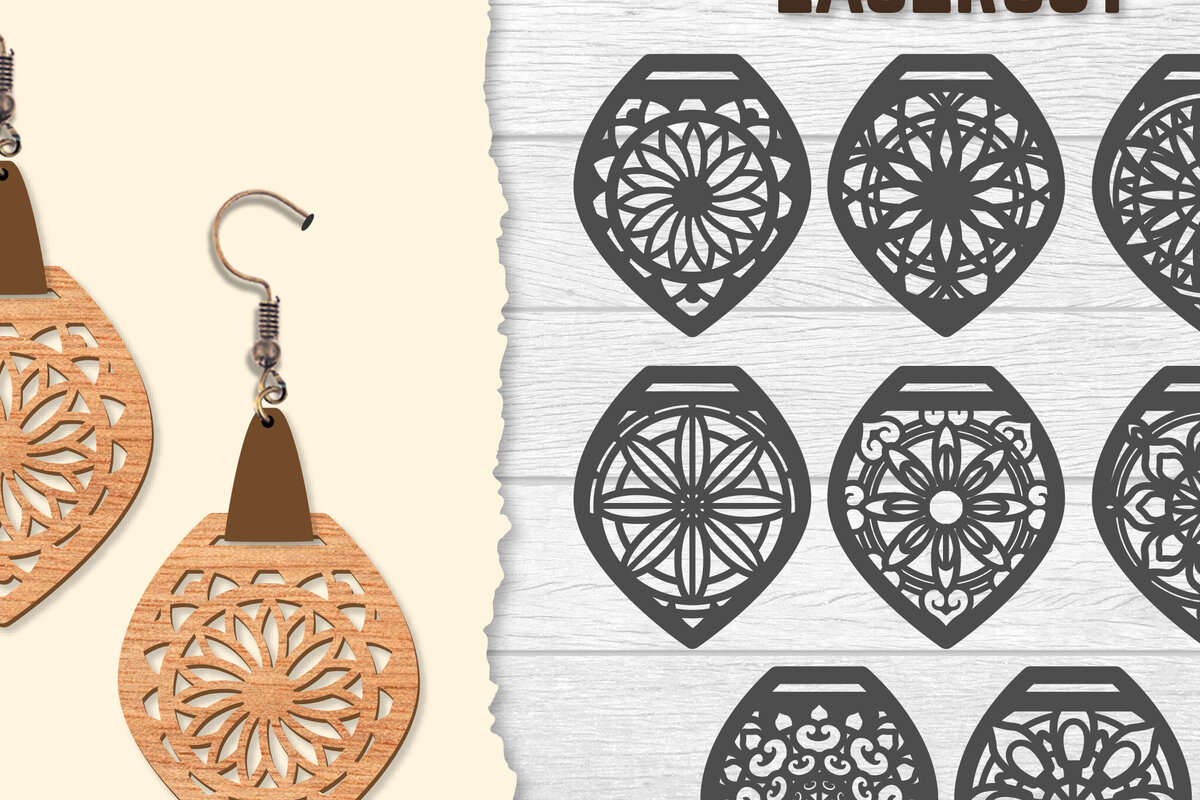 Intra απο ξύλο plywood  Χρώμα wenge 3mm-4mm πάχος - Σκουλαρίκια Mandala Lasercut BNDLES Δίασταση 3x3 cm INTRAFABR-108656400