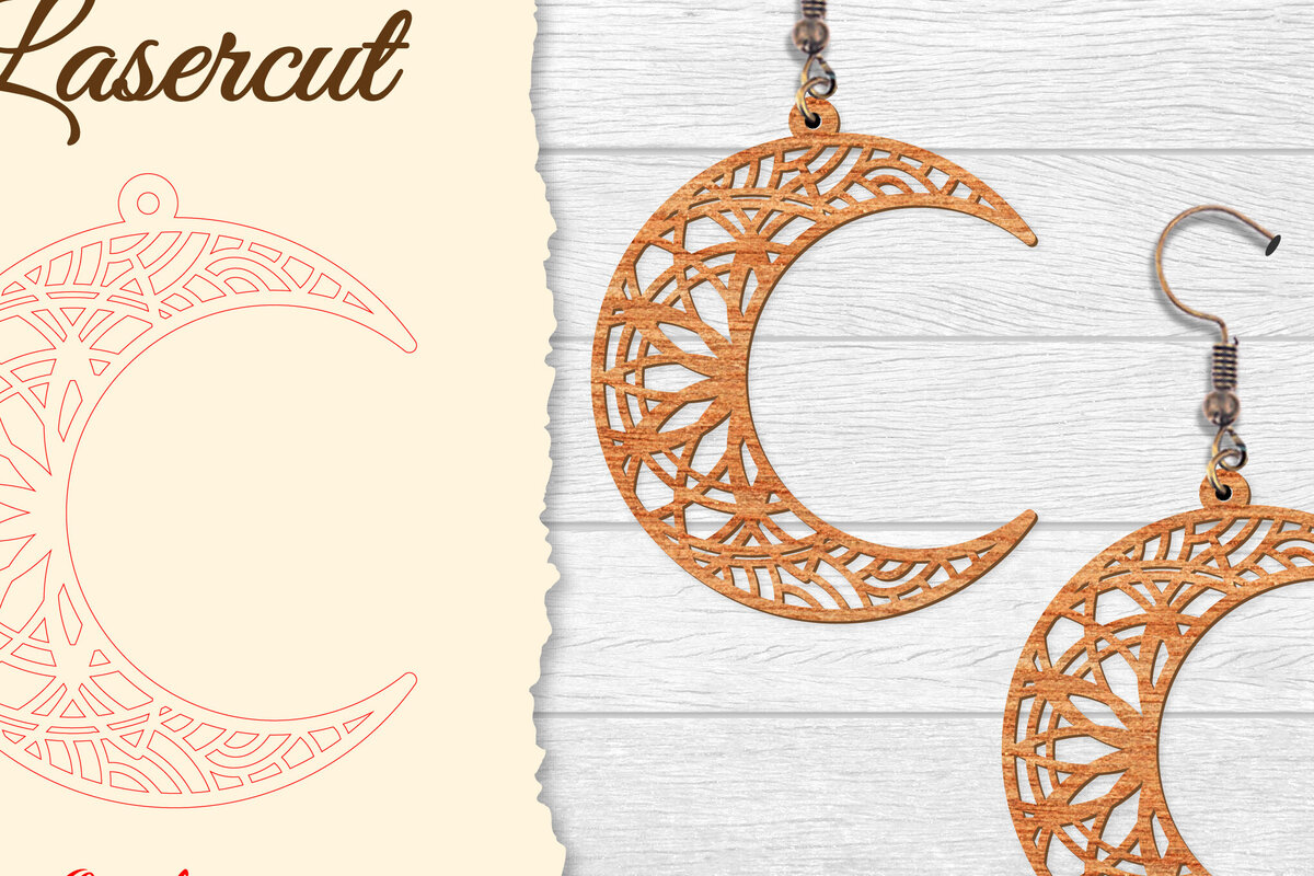 Intra απο ξύλο plywood  Χρώμα wenge 3mm-4mm πάχος - Σκουλαρίκι Moon Mandala Lasercut Δίασταση 3x3 cm INTRAFABR-109294588