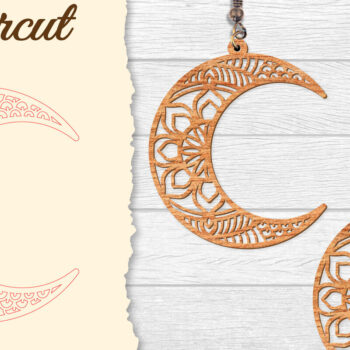 Intra απο ξύλο plywood  Χρώμα wenge 3mm-4mm πάχος - Σκουλαρίκι Moon Mandala Lasercut Δίασταση 3x3 cm INTRAFABR-109395102 - Image 1