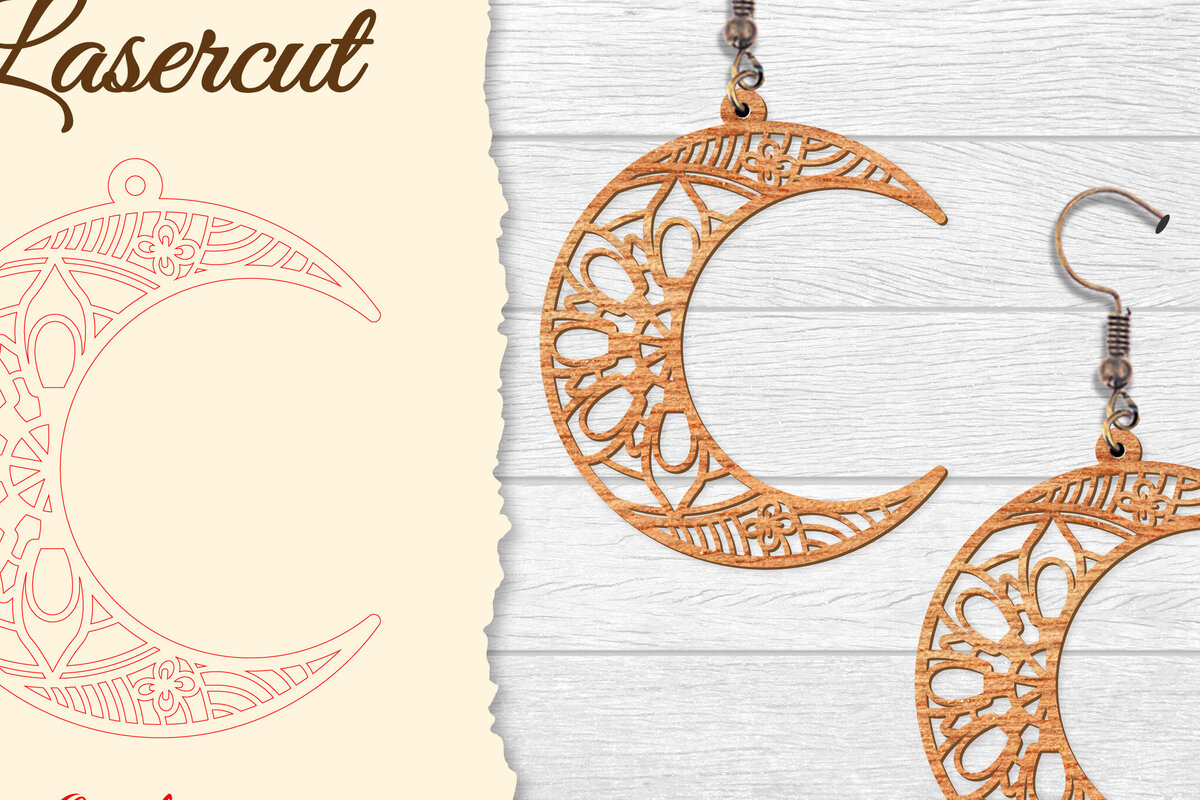 Intra απο ξύλο plywood  Χρώμα wenge 3mm-4mm πάχος - Σκουλαρίκι Moon Mandala Lasercut Δίασταση 3x3 cm INTRAFABR-109520739