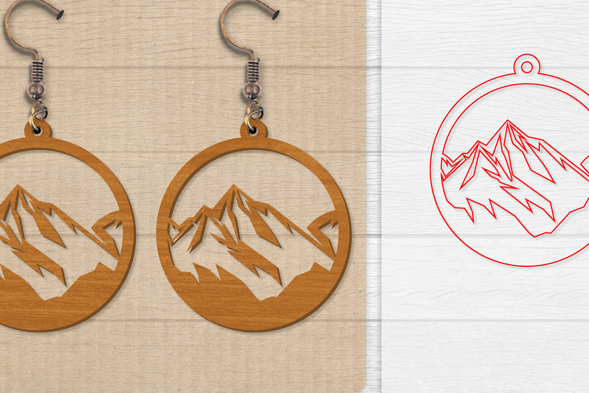 Intra απο ξύλο plywood  Χρώμα wenge 3mm-4mm πάχος - Σκουλαρίκι Mountain Lasercut Δίασταση 3x3 cm INTRAFABR-102035138