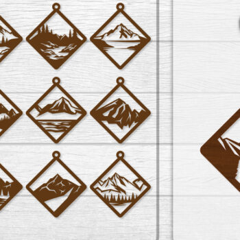 Intra απο ξύλο plywood  Χρώμα wenge 3mm-4mm πάχος - Σκουλαρίκι Mountain Lasercut BNDLE 12 Δίασταση 3x3 cm INTRAFABR-102035313 - Image 1