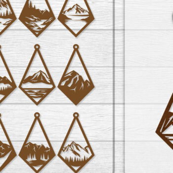 Intra απο ξύλο plywood  Χρώμα wenge 3mm-4mm πάχος - Σκουλαρίκι Mountain Lasercut BNDLE 12 Δίασταση 3x3 cm INTRAFABR-102035073 - Image 1