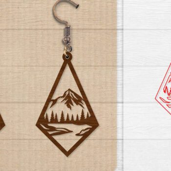 Intra απο ξύλο plywood  Χρώμα wenge 3mm-4mm πάχος - Σκουλαρίκι Mountain Lasercut BNDLE 12 Δίασταση 3x3 cm INTRAFABR-102035073 - Image 3