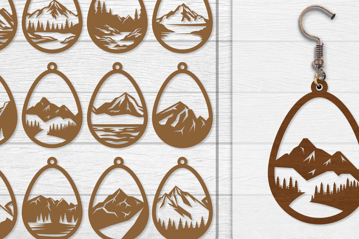 Intra απο ξύλο plywood  Χρώμα wenge 3mm-4mm πάχος - Σκουλαρίκι Mountain Lasercut BNDLE 12 Δίασταση 3x3 cm INTRAFABR-102035080