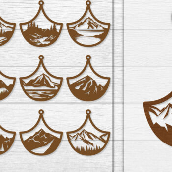 Intra απο ξύλο plywood  Χρώμα wenge 3mm-4mm πάχος - Σκουλαρίκι Mountain Lasercut BNDLE 12 Δίασταση 3x3 cm INTRAFABR-102035090 - Image 1