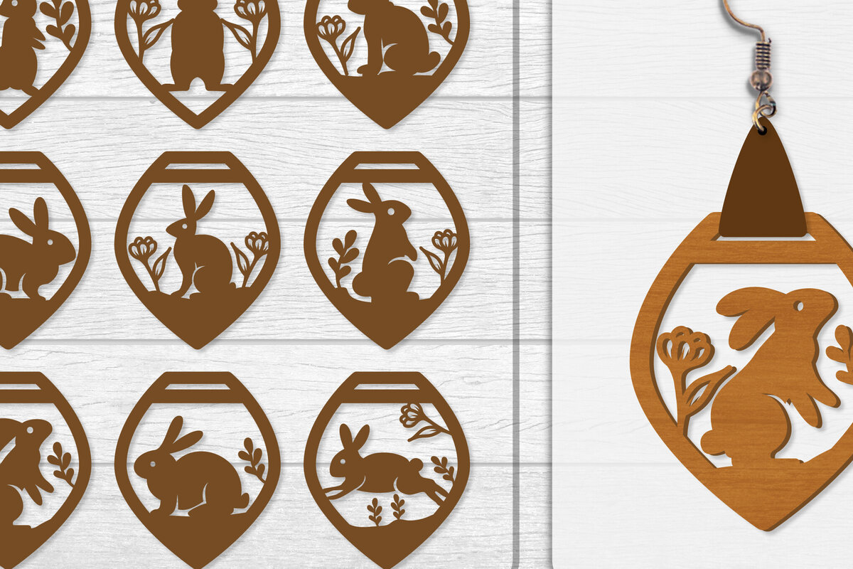 Intra απο ξύλο plywood  Χρώμα wenge 3mm-4mm πάχος - Σκουλαρίκι Rabbit Lasercut | Καλό Πάσχα Δίασταση 3x3 cm INTRAFABR-102035127