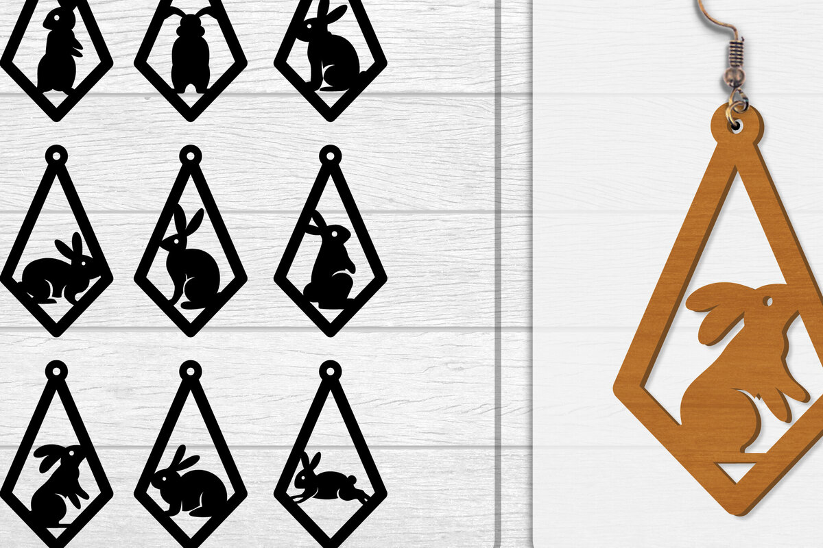 Intra απο ξύλο plywood  Χρώμα wenge 3mm-4mm πάχος - Σκουλαρίκι Rabbit Lasercut | Καλό Πάσχα Δίασταση 3x3 cm INTRAFABR-102035057