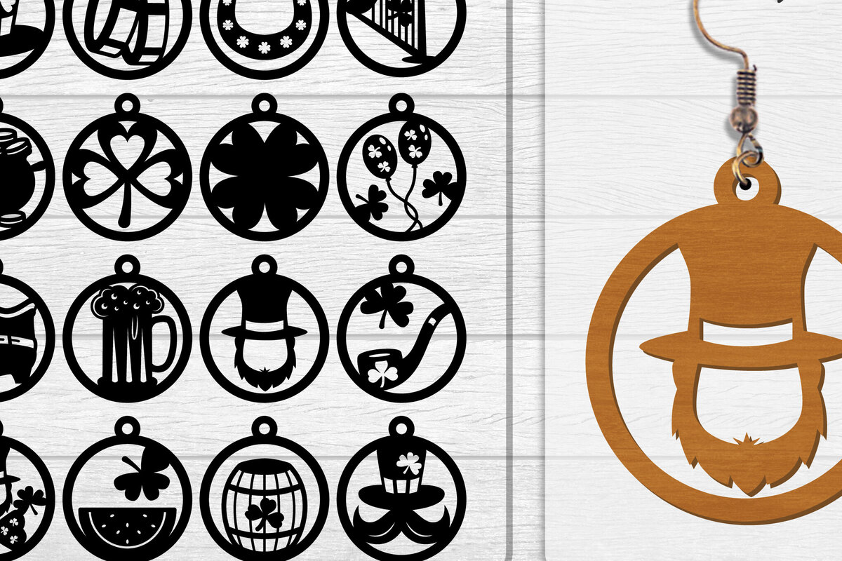 Intra απο ξύλο plywood  Χρώμα wenge 3mm-4mm πάχος - Σκουλαρίκια St Patrick's Day Lasercut BUNDLE Δίασταση 3x3 cm INTRAFABR-112429219