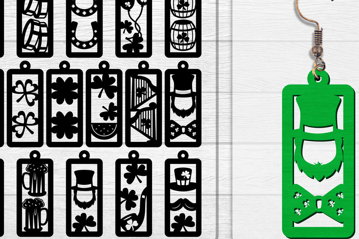 Intra απο ξύλο plywood  Χρώμα wenge 3mm-4mm πάχος - Σκουλαρίκια St Patrick's Day Lasercut BUNDLE Δίασταση 3x3 cm INTRAFABR-32688657