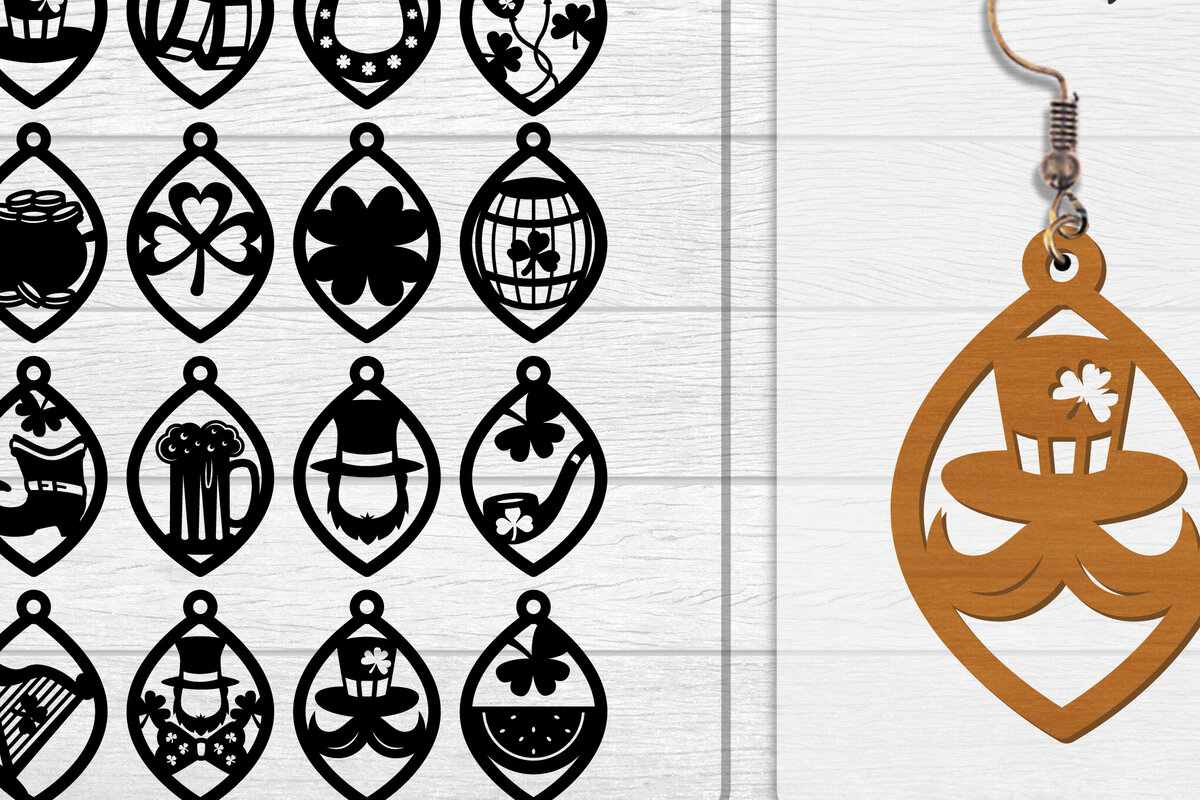 Intra απο ξύλο plywood  Χρώμα wenge 3mm-4mm πάχος - Σκουλαρίκια St Patrick's Day Lasercut BUNDLE Δίασταση 3x3 cm INTRAFABR-36624941