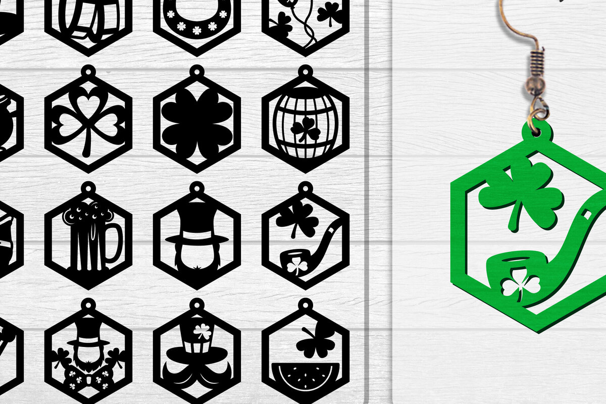 Intra απο ξύλο plywood  Χρώμα wenge 3mm-4mm πάχος - Σκουλαρίκια St Patrick's Day Lasercut BUNDLE Δίασταση 3x3 cm INTRAFABR-89843024