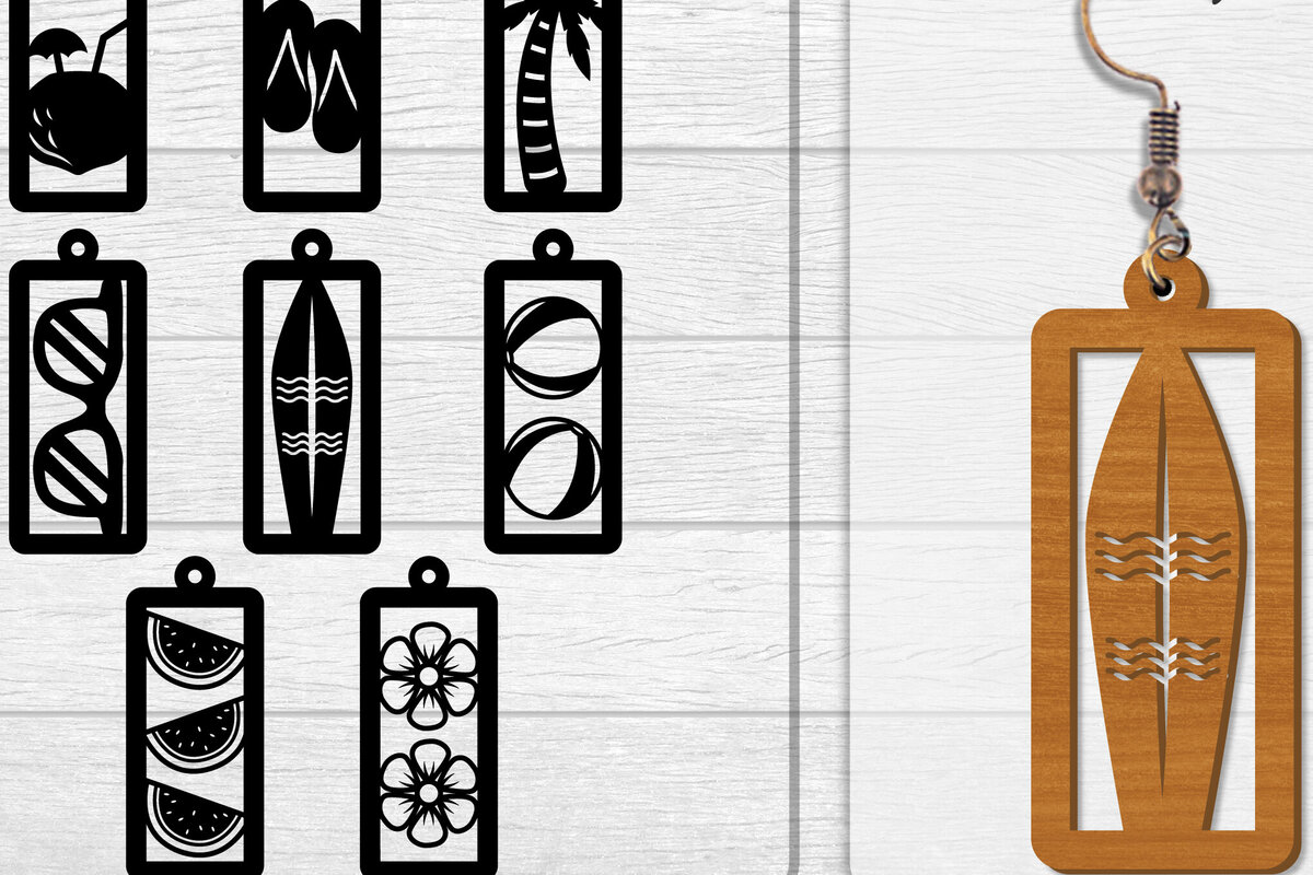 Intra απο ξύλο plywood  Χρώμα wenge 3mm-4mm πάχος - Σκουλαρίκι Summer Lasercut BUNDLE 8 DESIGNS Δίασταση 3x3 cm INTRAFABR-118738354