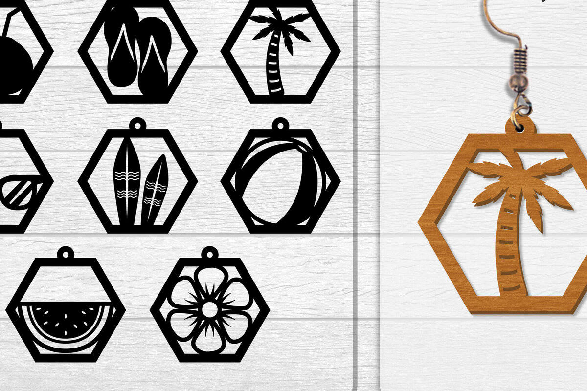 Intra απο ξύλο plywood  Χρώμα wenge 3mm-4mm πάχος - Σκουλαρίκι Summer Lasercut BUNDLE 8 DESIGNS Δίασταση 3x3 cm INTRAFABR-118738360