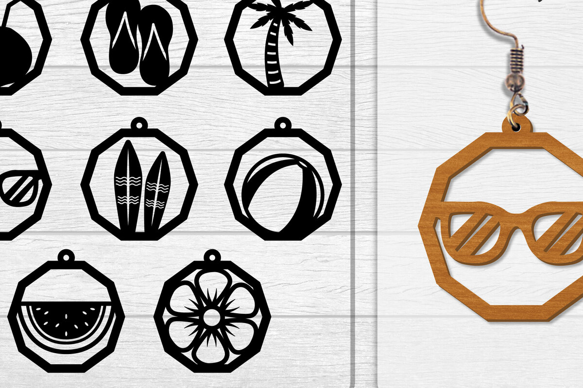 Intra απο ξύλο plywood  Χρώμα wenge 3mm-4mm πάχος - Σκουλαρίκι Summer Lasercut BUNDLE 8 DESIGNS Δίασταση 3x3 cm INTRAFABR-118738369