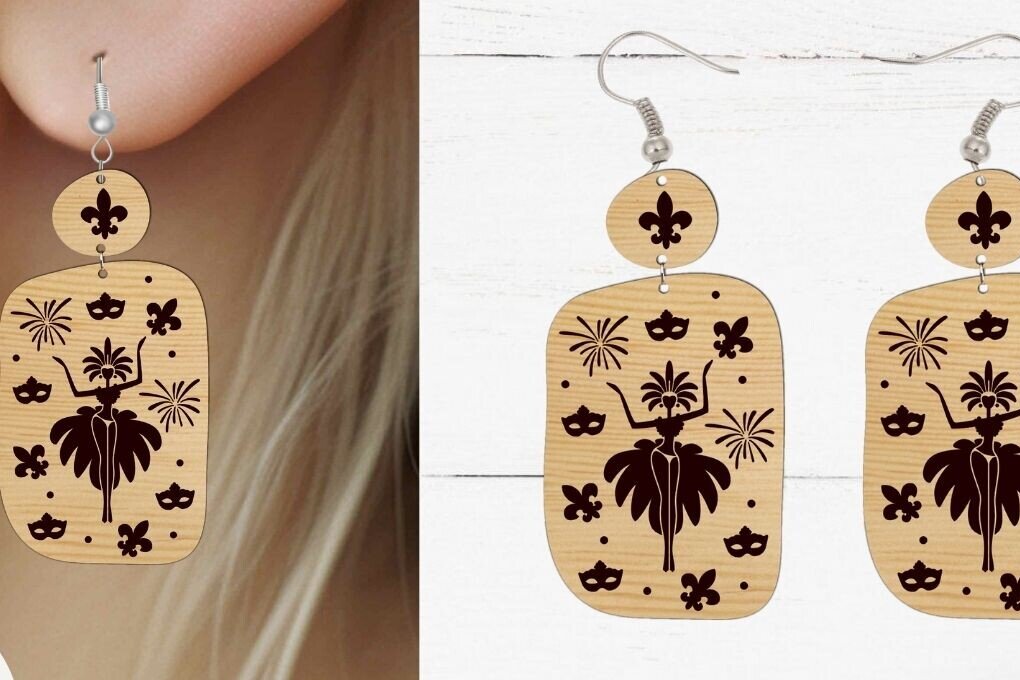 Intra απο ξύλο plywood  Χρώμα wenge 3mm-4mm πάχος - Σκουλαρίκι , Σκουλαρίκι κομμένο με λέιζερ , Δίασταση 3x3 cm INTRAFABR-118738778