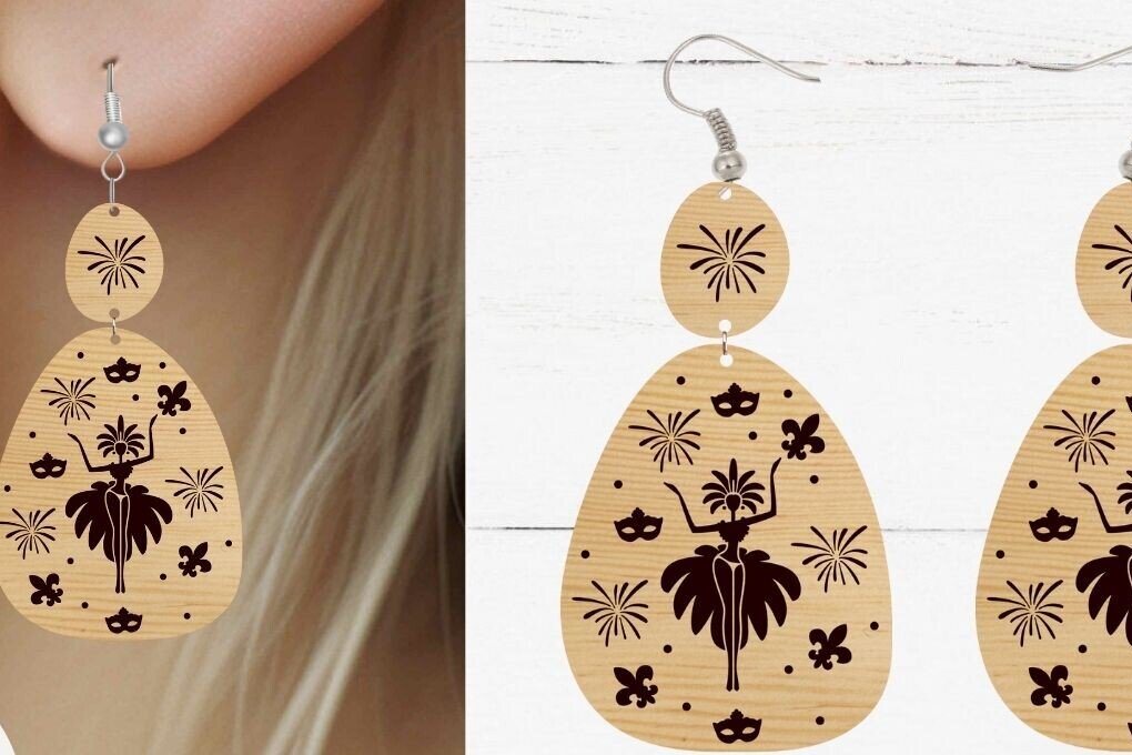 Intra απο ξύλο plywood  Χρώμα wenge 3mm-4mm πάχος - Σκουλαρίκι , κοπής με λέιζερ σκουλαρικιών Δίασταση 3x3 cm INTRAFABR-118738908