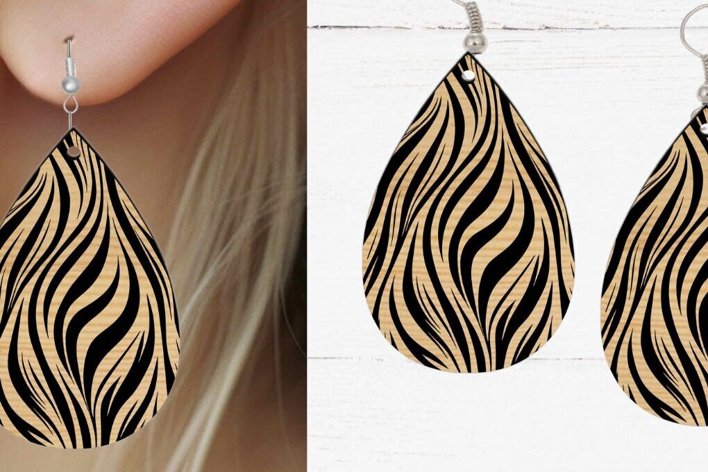 Intra απο ξύλο plywood  Χρώμα wenge 3mm-4mm πάχος - Earring , Zebra Earring Laser File Δίασταση 3x3 cm INTRAFABR-118739463