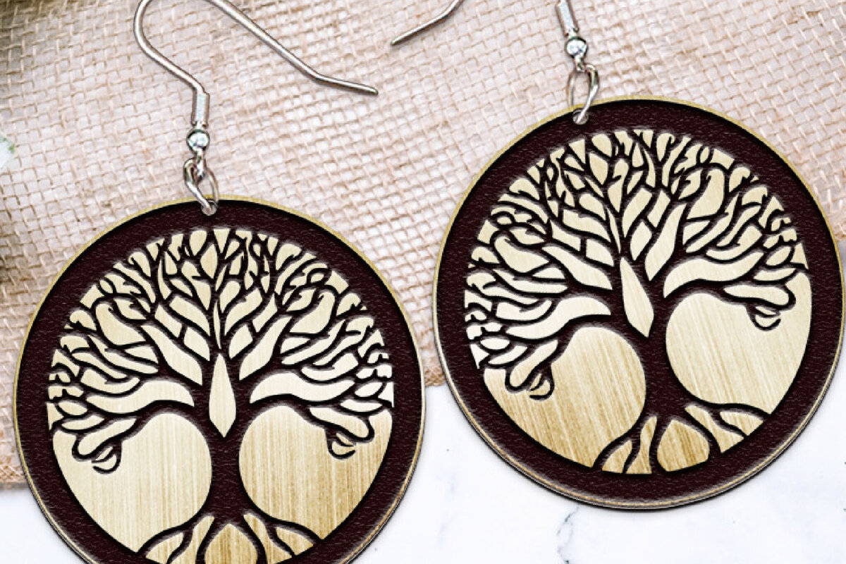 Intra απο ξύλο plywood  Χρώμα wenge 3mm-4mm πάχος - Σκουλαρίκια . Boho Σκουλαρίκια Laser Δίασταση 3x3 cm INTRAFABR-117276881