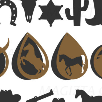 Intra απο ξύλο plywood Χρώμα wenge 3mm-4mm πάχος - Σκουλαρίκια Western Cowboy Δίασταση 3x3 cm INTRAFABR-114656095 - Image 3