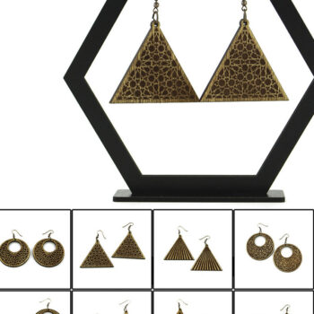 Intra απο ξύλο plywood  Χρώμα wenge 3mm-4mm πάχος - Σκουλαρίκια Laser File.10 Σχέδια και βάση Δίασταση 14x15 cm INTRAFABR-114656152 - Image 1