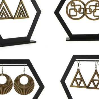 Intra απο ξύλο plywood  Χρώμα wenge 3mm-4mm πάχος - Σκουλαρίκια Laser File.10 Σχέδια και βάση Δίασταση 14x15 cm INTRAFABR-114656152 - Image 3