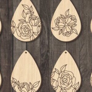 Intra απο ξύλο plywood  Χρώμα wenge 3mm-4mm πάχος - Σκουλαρίκια χαραγμένα με τριαντάφυλλα Δίασταση 39x2 cm INTRAFABR-61700690