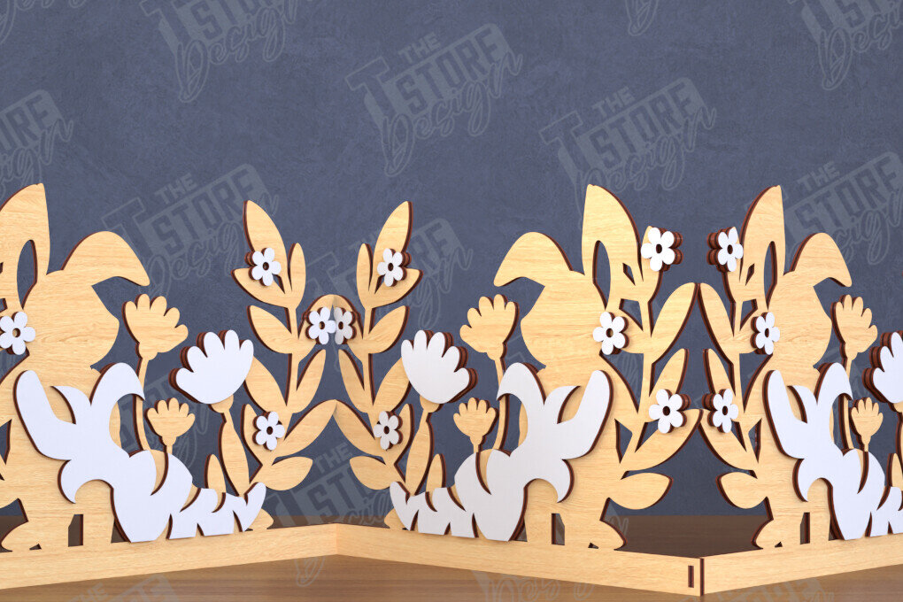 Intra απο ξύλο plywood  Χρώμα wenge 3mm-4mm πάχος - Πασχαλινή πινακίδα ακορντεόν | Happy Bunny |CNC Δίασταση 15x15 cm INTRAFABR-98593834