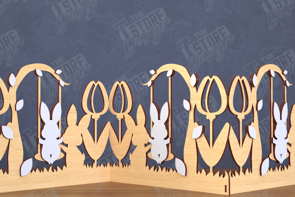 Intra απο ξύλο plywood  Χρώμα wenge 3mm-4mm πάχος - Πασχαλινή πινακίδα ακορντεόν | Happy Bunny |CNC Δίασταση 15x15 cm INTRAFABR-94463582