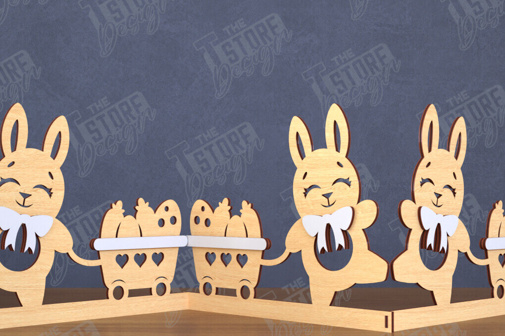 Intra απο ξύλο plywood  Χρώμα wenge 3mm-4mm πάχος - Πασχαλινή πινακίδα ακορντεόν | Happy Bunny |CNC Δίασταση 15x15 cm INTRAFABR-94463592