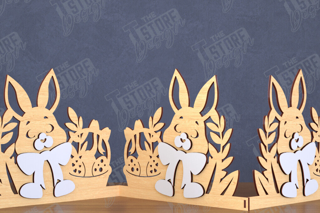 Intra απο ξύλο plywood  Χρώμα wenge 3mm-4mm πάχος - Πασχαλινή πινακίδα ακορντεόν | Happy Bunny |CNC Δίασταση 15x15 cm INTRAFABR-94463599