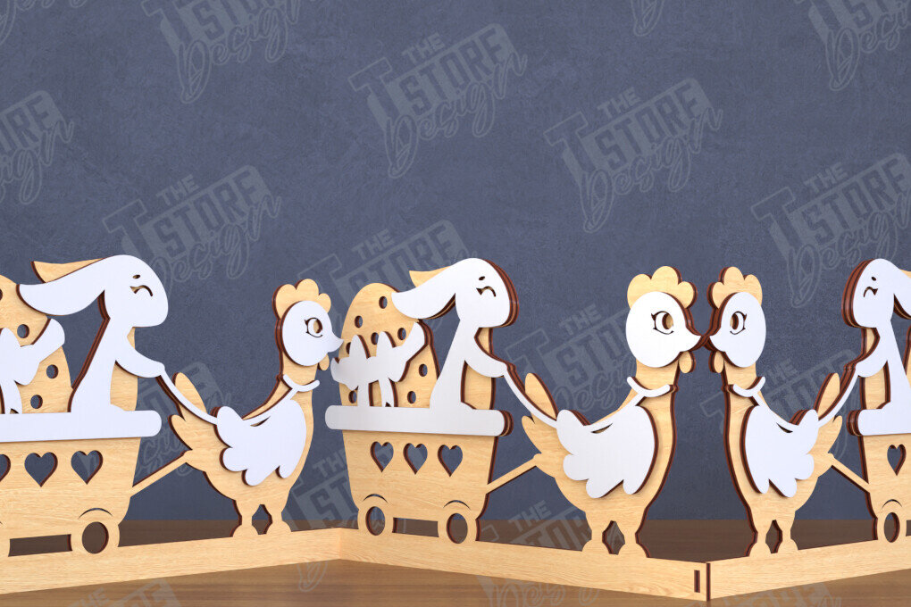 Intra απο ξύλο plywood  Χρώμα wenge 3mm-4mm πάχος - Πασχαλινή πινακίδα ακορντεόν | Happy Bunny |CNC Δίασταση 15x15 cm INTRAFABR-94463602