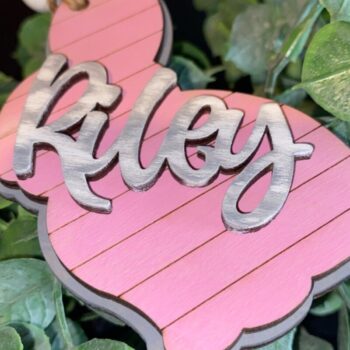 Intra απο ξύλο plywood  Χρώμα wenge 3mm-4mm πάχος - Πασχαλινό καλάθι όνομα ετικέτα Laser Δίασταση 5x10 cm INTRAFABR-116902274 - Image 3