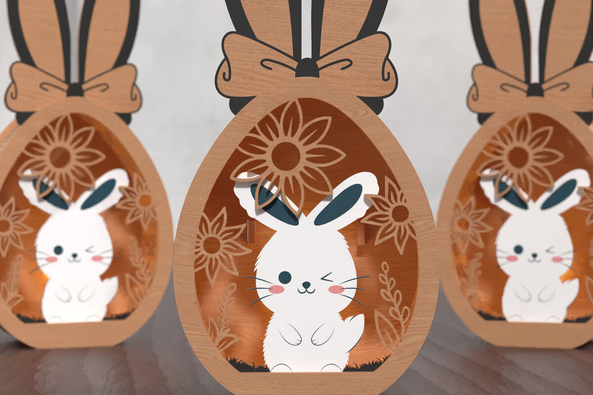 Intra απο ξύλο plywood  Χρώμα wenge 3mm-4mm πάχος - 3D Layered Lantern Easter Bunny Δίασταση 15x15 cm INTRAFABR-65094475