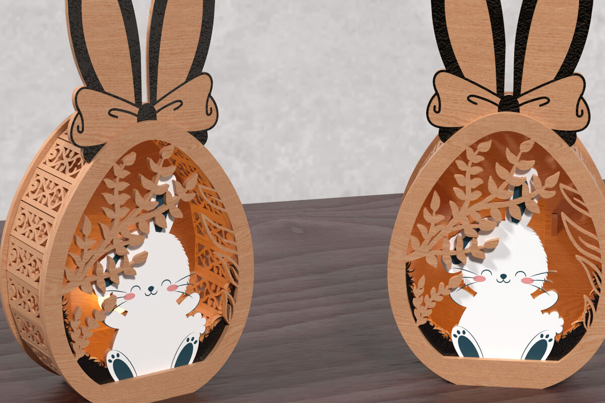 Intra απο ξύλο plywood  Χρώμα wenge 3mm-4mm πάχος - Πασχαλινό λαγουδάκι τρισδιάστατο φανάρι με στρώσεις Δίασταση 20x20 cm INTRAFABR-65094462