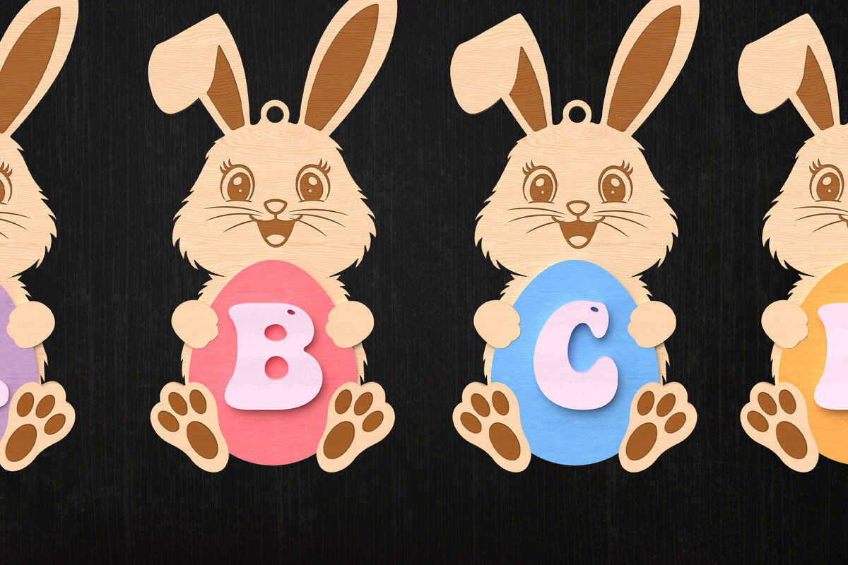 Intra απο ξύλο plywood  Χρώμα wenge 3mm-4mm πάχος - Πασχαλινό λαγουδάκι Αλφάβητο Δίασταση 30x20 cm INTRAFABR-96803922