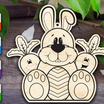 Intra απο ξύλο plywood  Χρώμα wenge 3mm-4mm πάχος - Πασχαλινό λαγουδάκι και φίλοι καρότου Δίασταση 15x15 cm INTRAFABR-96803958 - Image 1