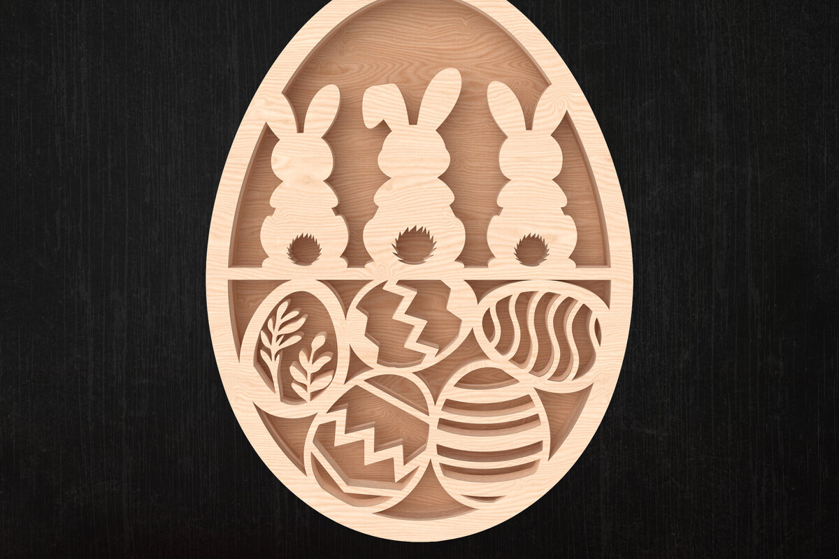 Intra απο ξύλο plywood  Χρώμα wenge 3mm-4mm πάχος - Easter Bunny and Egg Layered Δίασταση 15x15 cm INTRAFABR-96804004
