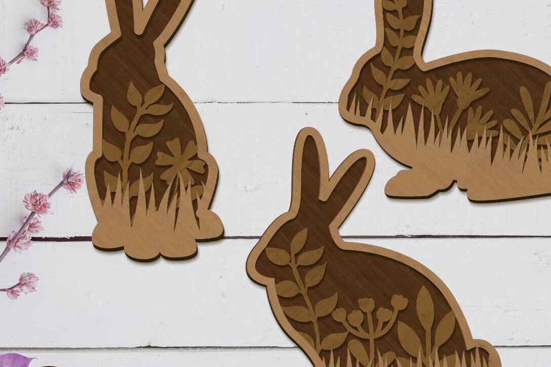 Intra απο ξύλο plywood  Χρώμα wenge 3mm-4mm πάχος - Πασχαλινό λαγουδάκι δέσμη, διακοσμητικό πρότυπο Δίασταση 10x6 cm INTRAFABR-54251018