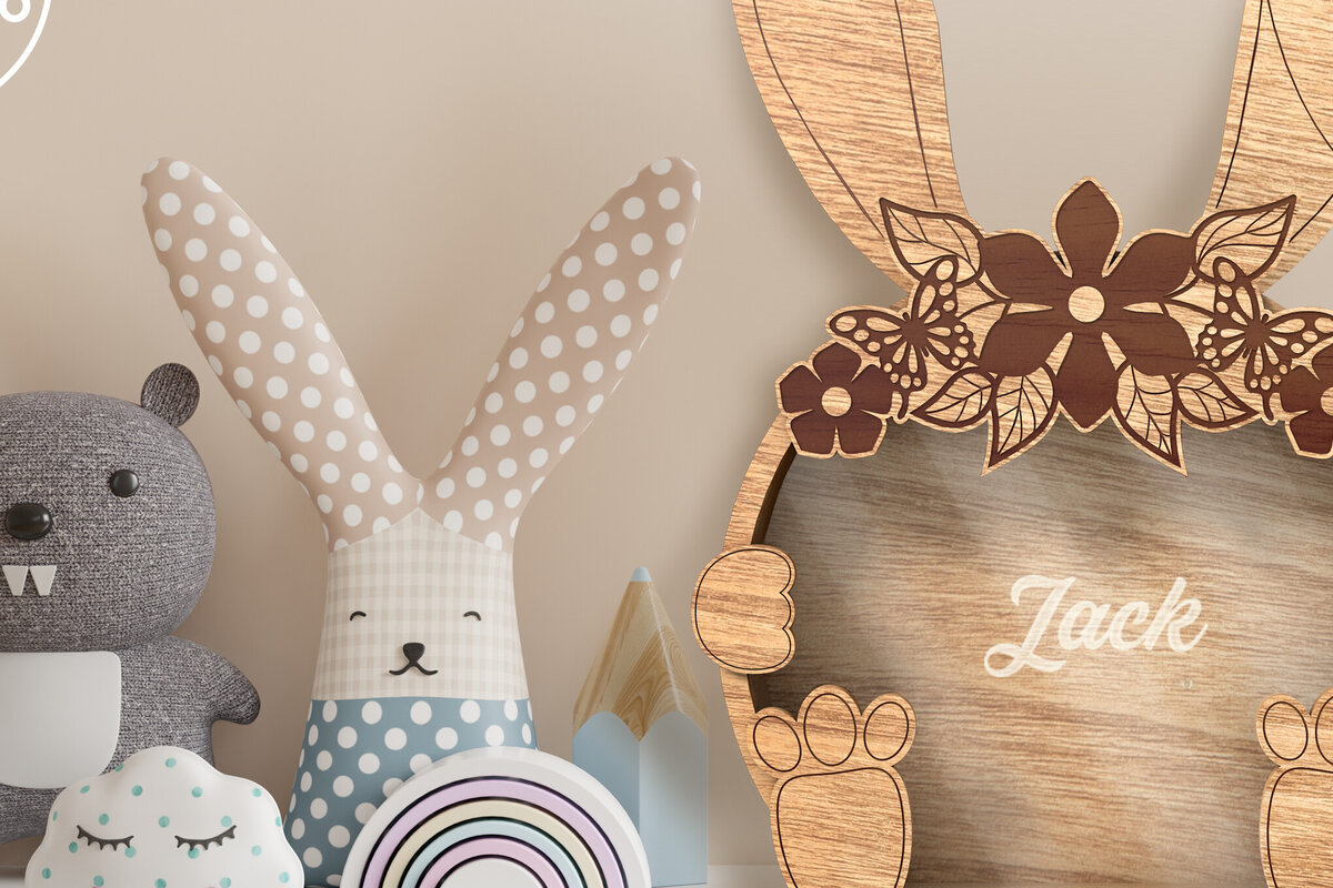 Intra απο ξύλο plywood  Χρώμα wenge 3mm-4mm πάχος - Πασχαλινό μπομπονιέρα με λαγουδάκι Δίασταση 7x10 cm INTRAFABR-89750491