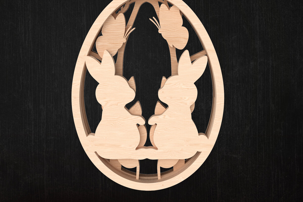 Intra απο ξύλο plywood  Χρώμα wenge 3mm-4mm πάχος - Πασχαλινό λαγουδάκι Ζευγάρι Στολίδι Δίασταση 6x6 cm INTRAFABR-123668307