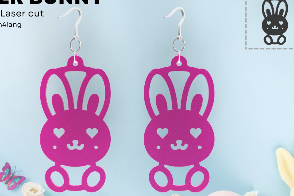 Intra απο ξύλο plywood  Χρώμα wenge 3mm-4mm πάχος - Πασχαλινό λαγουδάκι | Σκουλαρίκια | Πάσχα | Λέιζερ Δίασταση 3x3 cm INTRAFABR-94231699